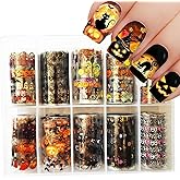 Halloween Nail Art Foils Transfer Stickers Halloween Nail Art Stickers Decals 10Rolls Pumpkin Spider Web Ghost Spider Nail Foils Adhesive Decals Nail Supplies for Women Holiday DIY Manicure Decoration