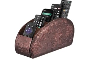 SITHON Remote Control Holder with 5 Compartments - PU Leather Remote Caddy Desktop Organizer Store TV, DVD, Blu-Ray, Media Pl