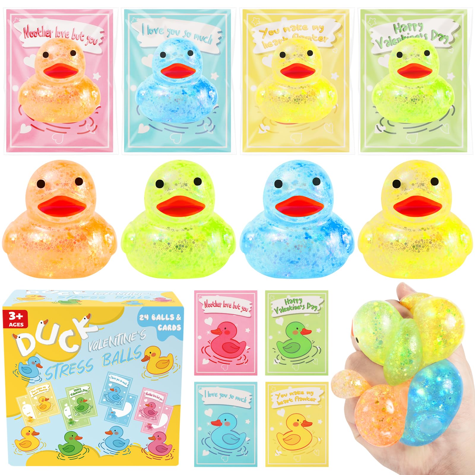 View 1 of 24Pack Fidget Toys with Rubber Ducks Stress Balls, Sugar Squishy Balls for Kids Boys Girls School Classroom, Bulk Prize Gift Exchange Squishy Toys for Party Favors Supplies