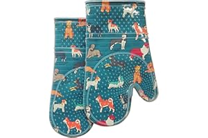 RED LMLDETA Oven Mitts Set of 2 with Transparent Clear Silicone Shell and Nice Dog Printing Cotton Lining, Heat Resistant to 500 F Kitchen Oven Gloves Pot Holder for Cooking (Blue)