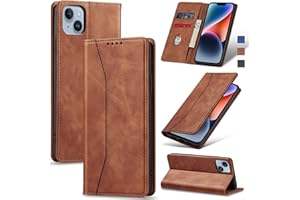 Jasonyu Flip Wallet Case for iPhone 14 5G,Leather Magnetic Folio Cover with Card Holder,Kickstand - TPU Shockproof Durable Protective Phone Case,Brown