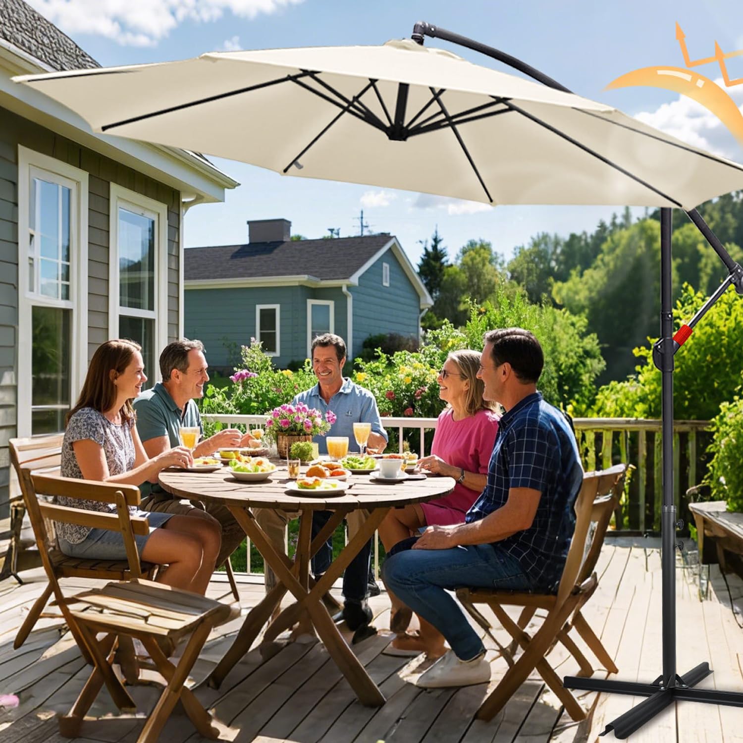 Joparri Sonnenschirm Beige Ø 300 cm mit Kurbel| Ampelschirm mit Ständer | Gartenschirm Sonnenschutz UV-Schutz Aluminium | Kurbelschirm Marktschirm wasserdicht 6