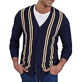 NITAGUT Mens Cardigan Sweater Vintage Striped V-Neck Long Sleeve Button Down Knitted Sweaters