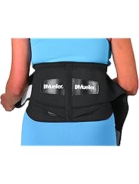 Mueller Lumbar Support Back Brace with Removable Pad, Black, Regular (28" - 50" waist)