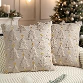 Artmag Christmas Pillow Covers 16 x 16 inch Set of 2 Beige Christmas Tree Star Pillow Cases Soft Plush Faux Fur for Holiday Winter Home Coach Sofa Decorations