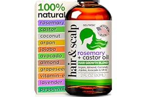 SELFWISE Organic Rosemary Oil For Hair Growth with Castor, Argan, Coconut, Almond, Jojoba, Avocado, Grapeseed, Vitamin E, Lavender & Peppermint for Hair & Scalp Treatment, All Hair Types, Men & Women 2oz