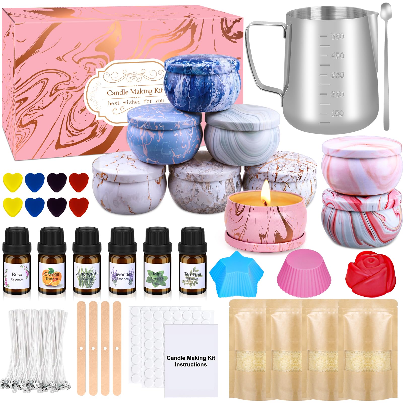 Photo 1 of Candle Making Kits for Adults, Candle Making Supplies Accessory for Kid Beginner, DIY Scented Candle with Beeswax, Essential Oil, Wicks, Wax Melting Pot, Moulds, Candle Jars, Dye, Make Your Own Candle