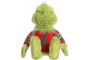 Aurora® Festive Dr. Seuss™ Ugly Sweater Light-Up Grinch Stuffed Animal - Officially Licensed Plush for Imaginative Play - Perfect for Holiday Decorations or Gifts - Green 9.5 Inches