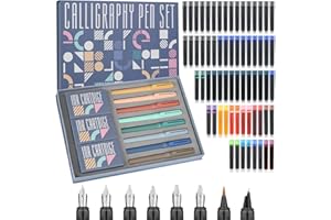 GC QUILL Calligraphy Pen Set 74pcs- 8 Calligraphy Fountain Pens with Varied Nibs, 66 Ink Cartridges(14 Colors)-Writing, Drawing, Calligraphy Practice for Beginner GC-F866
