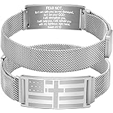 Alissl American Flag Cross Bracelets Bible Verse Stainless Steel Adjustable Bracelet Religious Christian Jewelry Gifts for Men Birthday Easter Baptism Valentine Gifts Grandson Son