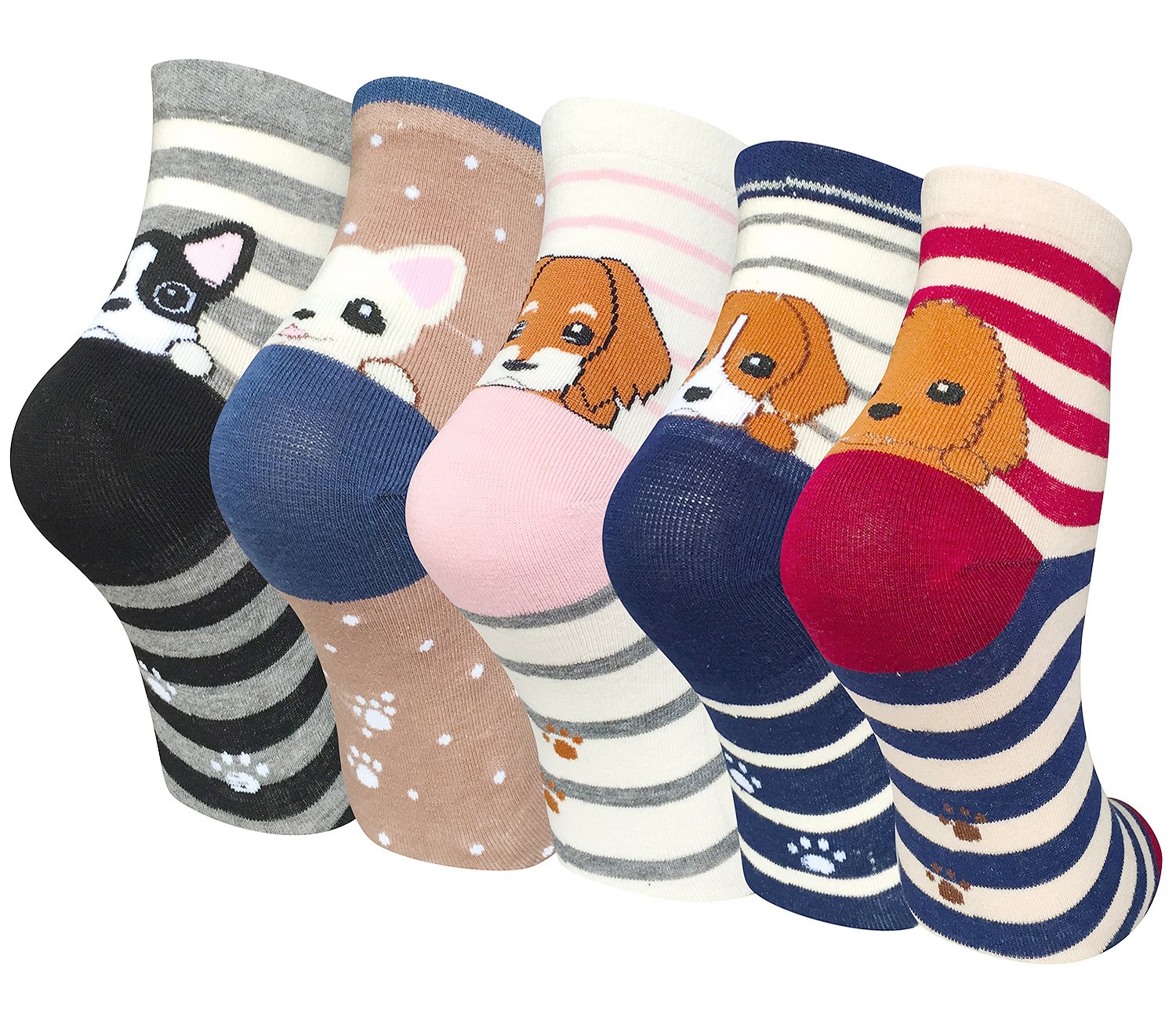 Chalier Cozy 5 Pairs Women Socks Funny Cute Animal Ladies Socks Cat Dog Socks Gifts for Women, One Size (Style 04)