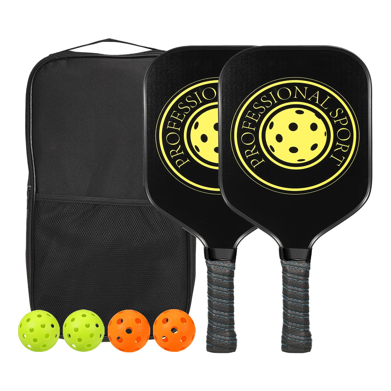PATIKIL Pickleball Paddles Set of 2, USA Pickleball Approved, Composite Graphite Carbon & Fiberglass Face Pickleball Paddles, Anti-Slip Sweat-Absorbing Grip, 4 Pickleball, Portable Bag