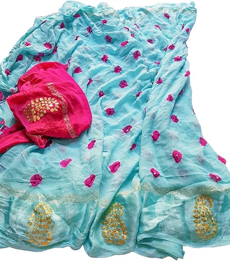 Jaipuri Rajasthani Women's Handmade Bandhani Art Silk Saree With Blouse -P082
