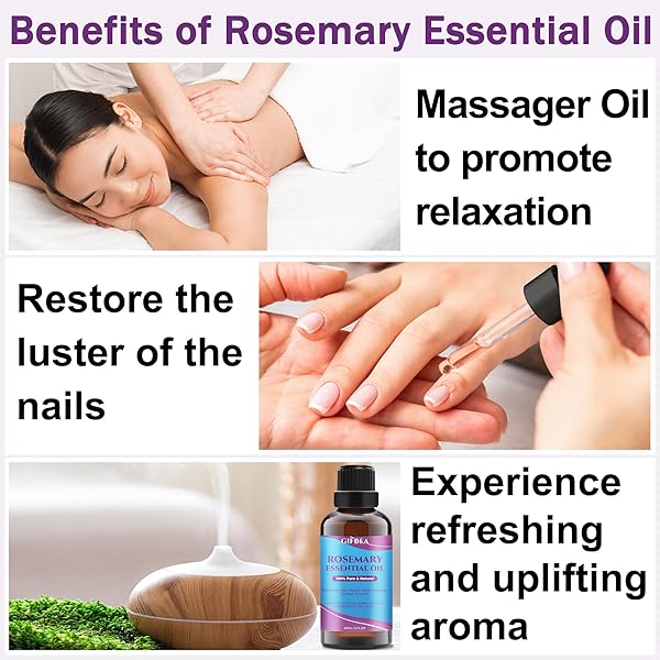 GIFBEA ROSEMARY OIL, 100% PURE UNDILUTED LIGHT-WEIGHT NON-GREASY FOR HAIR, SCALP & SKIN CARE, NATURAL HAIR GROWTH OIL PRODUCTS FOR EYEBROW EYELASH GROWTH , 2 FL OZ