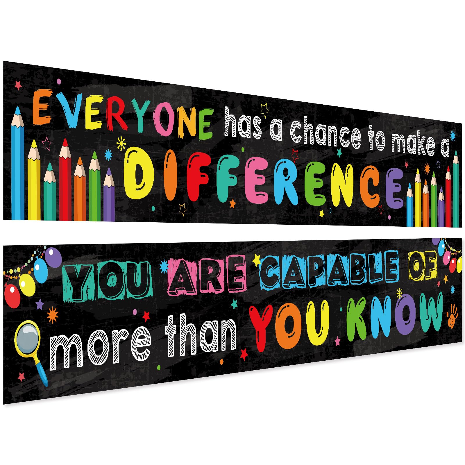 Photo 1 of 2 Pack Motivational Classroom Banner Poster 9.5 x 61 Inch Positive and Inspirational Growth Mindset Banner for Preschool Elementary Students Teachers Educational Classroom School Bulletin Board Decor