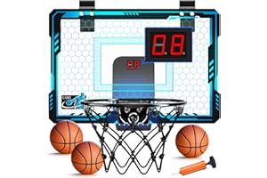 Jugana Mini Basketball Hoop Indoor with 7 Colors LED Lights | Over The Door Basketball Hoop with Scorer and Batteries | Door Basketball Hoop for Room Toy Basketball Set for Boys Girls Teens Adults