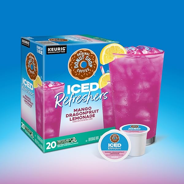 THE ORIGINAL DONUT SHOP ICED REFRESHERS, MANGO DRAGONFRUIT LEMONADE FLAVOR, KEURIG SINGLE SERVE K-CUP PODS, 20 COUNT