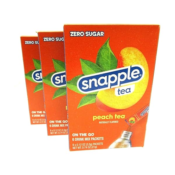 SNAPPLE ON THE GO SUGAR FREE DIET PEACH TEA POWDERED DRINK MIX 6 STICKS PER BOX – PACK OF 3 (3)