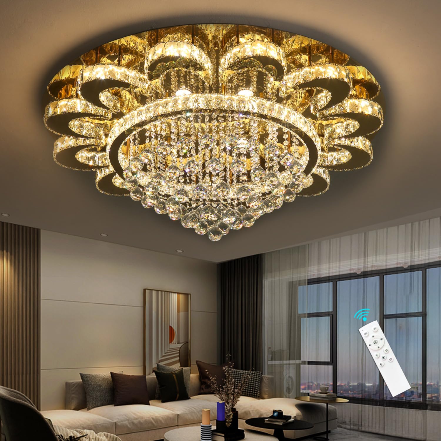 Photo 1 of **HAS DAMAGES & MISSING PIECES** HAIXIANG Modern Chandelier Living Room Light Glam Chandeliers Ceiling Light Fixture Remote Dimmable Lights 40 Inches Luxury Crystal Gold Dining Room Lights