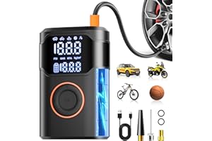 UZNY Tire Inflator Portable Air Compressor-150PSI Cordless Tire Air Pump, 5X Faster with Digital Gauge, Auto-Off & LED Light, Air Pump for Car Tires, Motorcycle, Bike, Balls & More