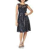 Adrianna Papell Womens Embroidered Midi Cocktail Dress