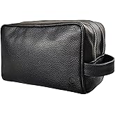 RUSTIC TOWN Full Grain Leather Travel Toiletry Bag - Cosmetic Makeup Kit Organizer (Medium, Black)