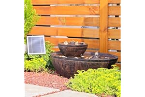 Bumilgar 24" L Solar Water Fountain Outdoor Garden Waterfall Decor for Garden, Patio, Backyard, Deck, Porch and Home Art Decor,Small Outdoor Fountain with LED Lights