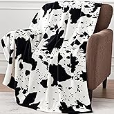 Edenleaf Cow Print Blanket, Ultra Soft Cozy Throw for Couch Bed and Travel, Cow Decor Throw Blankets for All Seasons 50"x60" (Black)