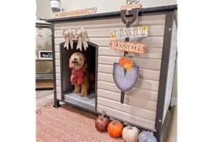 MEDEHOO Dog House Outdoor Dog House for Small Medium Large Dogs, Natural Wood with Iron Frame, Waterproof Roof Raised Feet (43.3" L-White)