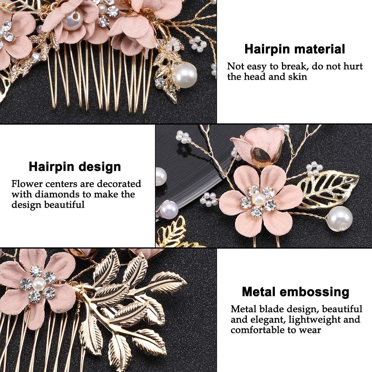 Toyvian Rhinestone Hair Combs Floral Bridal Headpiece Crystals Headband Decorative Bridal Headband for Wedding Party (Pink) - Image 4