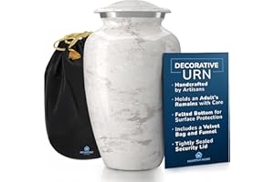 HEARTHY HOME Large Handcrafted Urn for Ashes Adult Male and Female - Cremation Urns for Human Ashes Adult Man and Woman - Decorative Funeral Urns - Memorial Urn with White Marble Finish - Large (11" H x 6" W)