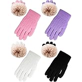 Chuarry 4 Pairs Kids Fleece Lined Gloves Winter Warm Knit Gloves for Girls Boys Cold Weather Supplies, 6-10 Years