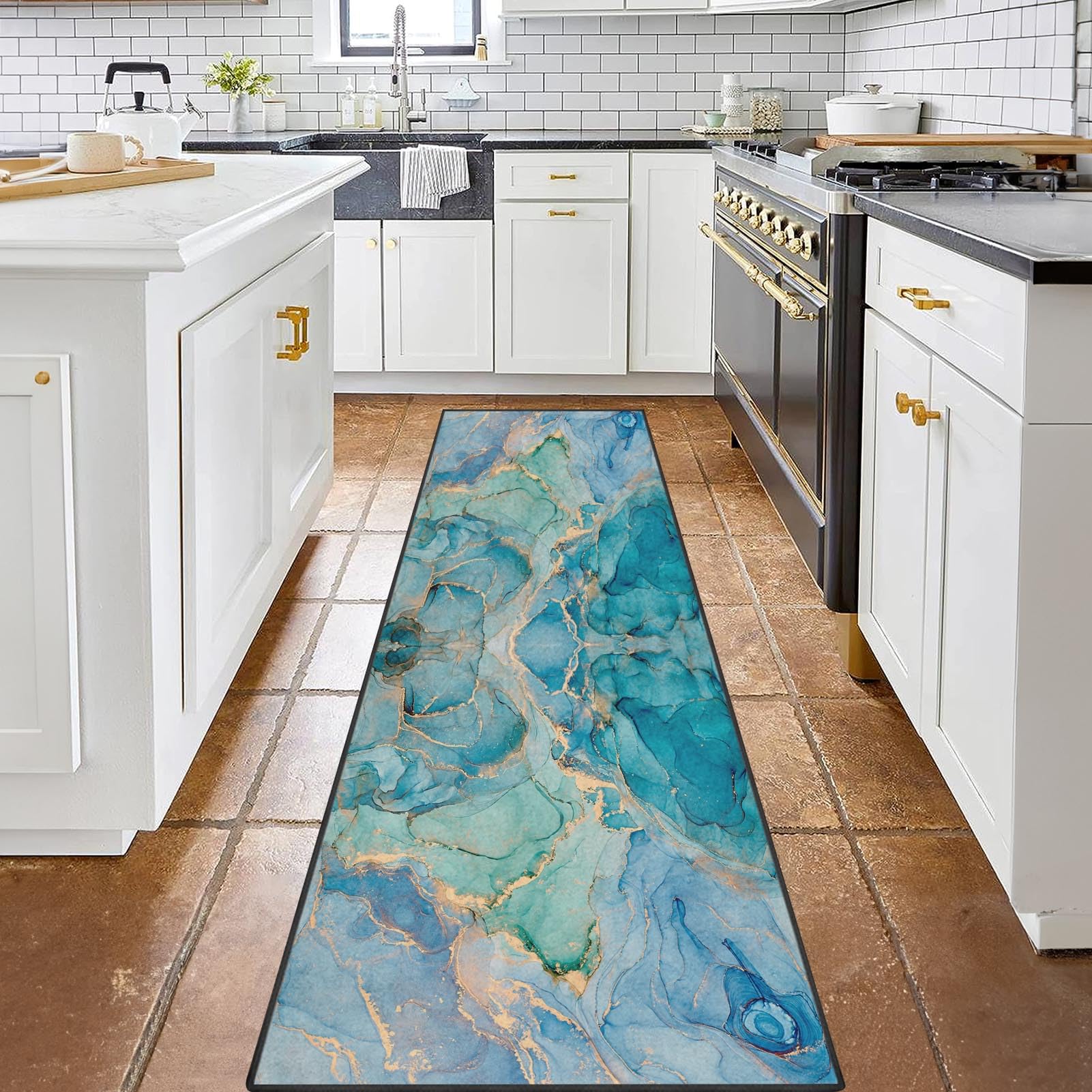 Photo 1 of Bribay Runner Rug, Washable and Non-Slip 2'x6' Painting Marble Ocean Ombre Sea Space Hallway Kitchen Area Rug, Indoor Entryway Door Mat, Floor Mat Carpet for Bedroom, Bathroom, Laundry, Living Room