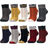 ShinyMatch 10 Pairs Womens Wool Socks Winter Warm Thermal Vintage Casual Striped Crew Thick Socks for Cozy Boot Soft Christmas Gift