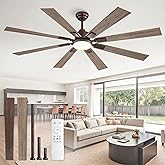 ZMISHIBO 65 Inch Ceiling Fans with Lights and Remote, Bronze Large Ceiling Fan with 3000-6000K Dimmable, Quiet Reversible DC Motor, 6 Speeds, 8 Blades Indoor/Outdoor Ceiling Fan for Patios Living Room