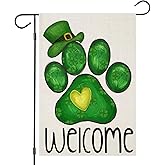 EKOREST Welcome St Patricks Day Garden Flags for Outside, Irish Dog Paw with Green Hat Lucky Shamrocks Yard Decoration, Small Seasonal Outdoor Decor for Farmhouse Holiday,12x18 Inch Double Sided