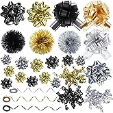 HEYTIMl 48 Pcs Christmas Gift Bows for Wrapping Assortment Set 42 Multi-Colored Assorted Size Self Adhesive Present Bows and 6 Rolls Curling Ribbons for Gift Wrapping Holiday Parties Celebrations