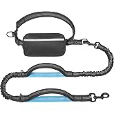 iYoShop Hands Free Dog Leash with Zipper Pouch, Large, 25-120 lbs, Black | Waist Leash, Dual Padded Handles, Shock-Absorbing Bungee, Adjustable Waist Belt, Walking and Running