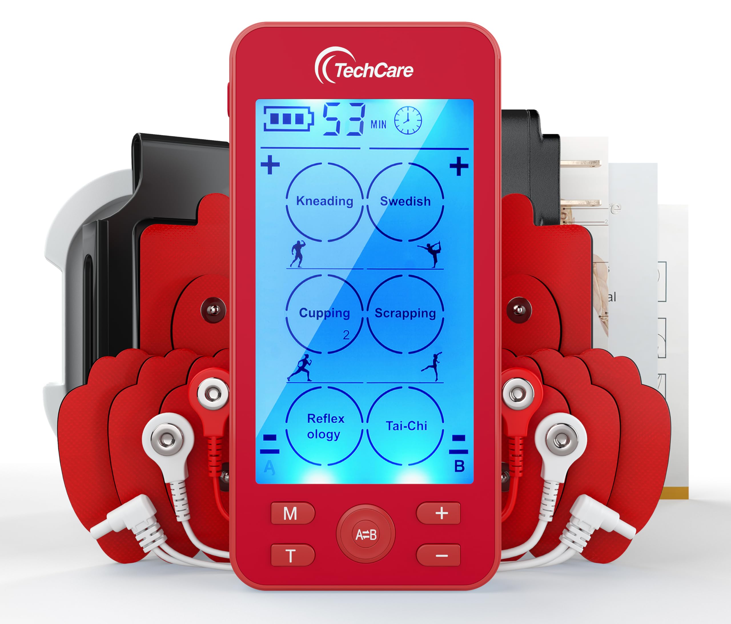 Photo 1 of Tens Unit Plus 24 Rechargeable Electronic Pulse Massager Machine Multi Mode Device with All Accessories (Red)