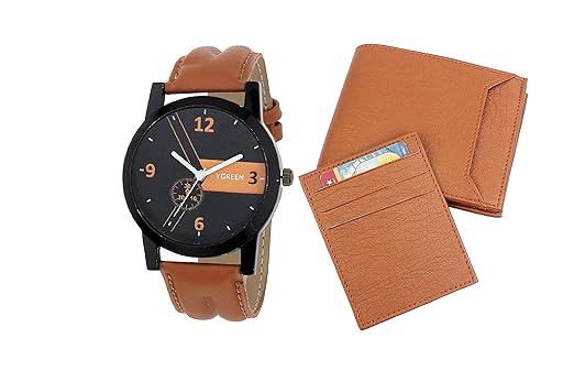 POSHMIER - Black Wallet & Watch Gift Set for Men (Tan)