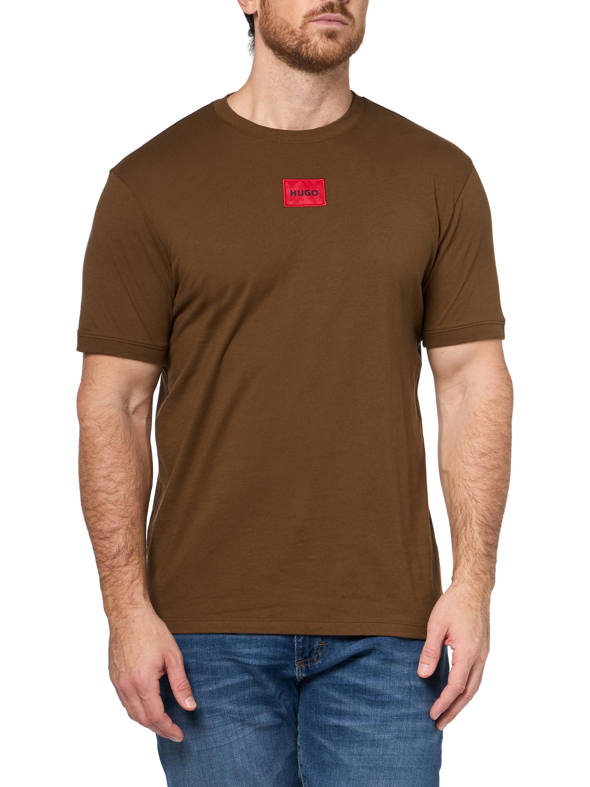 HUGO, Ribbed Crew Neck Regular Fit Center Logo T-Shirt, Dark Sepia, XL Image
