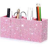 Resholder Bling Desk Organizer for Women, Rhinestone Pen Makeup Brush Holder, Girly Desk Accessories Organizer for Office Classroom Elevate Your Workspace with Serenity(Rhinestone,Pink)