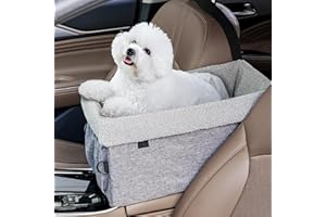 Hoofun Center Console Dog Car Seat: Upgraded Dog Booster Seat Pet Car Seat,Dog Kennel with Dog Seat Belts, Metal Frame, Detachable Lining and Side Pockets, Dog Carriers for Small Dogs or Cats