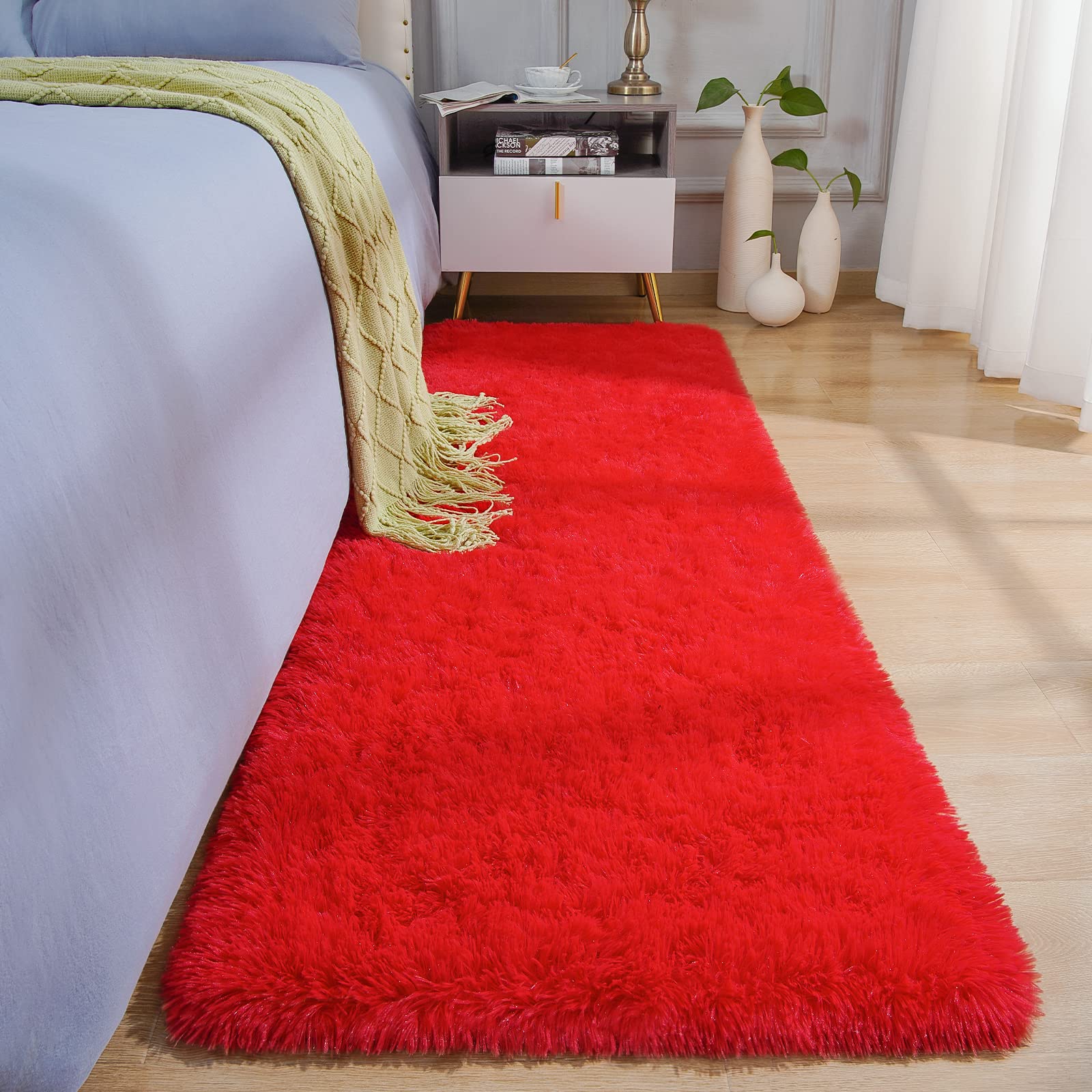 Photo 1 of BENRON Soft Runner Rugs for Bedroom 2x8, Washable Long Runners for Hallway Entryway Kitchen Dorm, Fluffy Throw Rug for Kids Girls Room Decor Photo Prop, Red