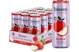 Bloom Nutrition Sparkling Energy Drink - Natural Caffeine, Zero Sugar, 180mg Caffeine - Antioxidant-Rich with Green Coffee Bean, Green Tea Extract, Prebiotics - Crisp Apple - 12oz 12 Pack