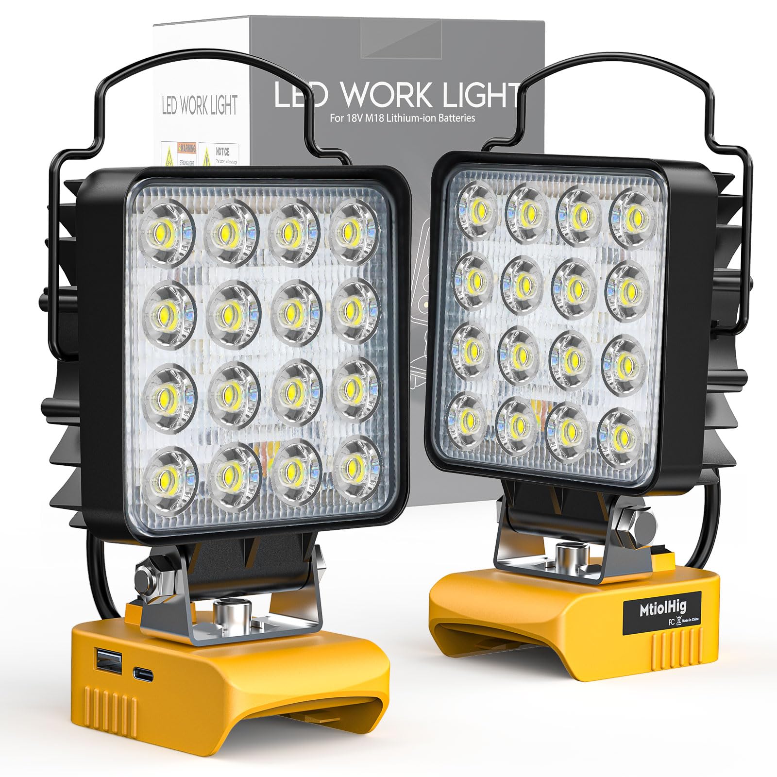 Photo 1 of ***MISSING PARTS***
MtiolHig 2Pcs Cordless LED Work Light Compatible with Dewalt 20V Battery, 112W 11200 Lumens Underhood Work Light Tool Gifts for Men, with USB & Type-C Charging Port Emergency for Workshop, Garage