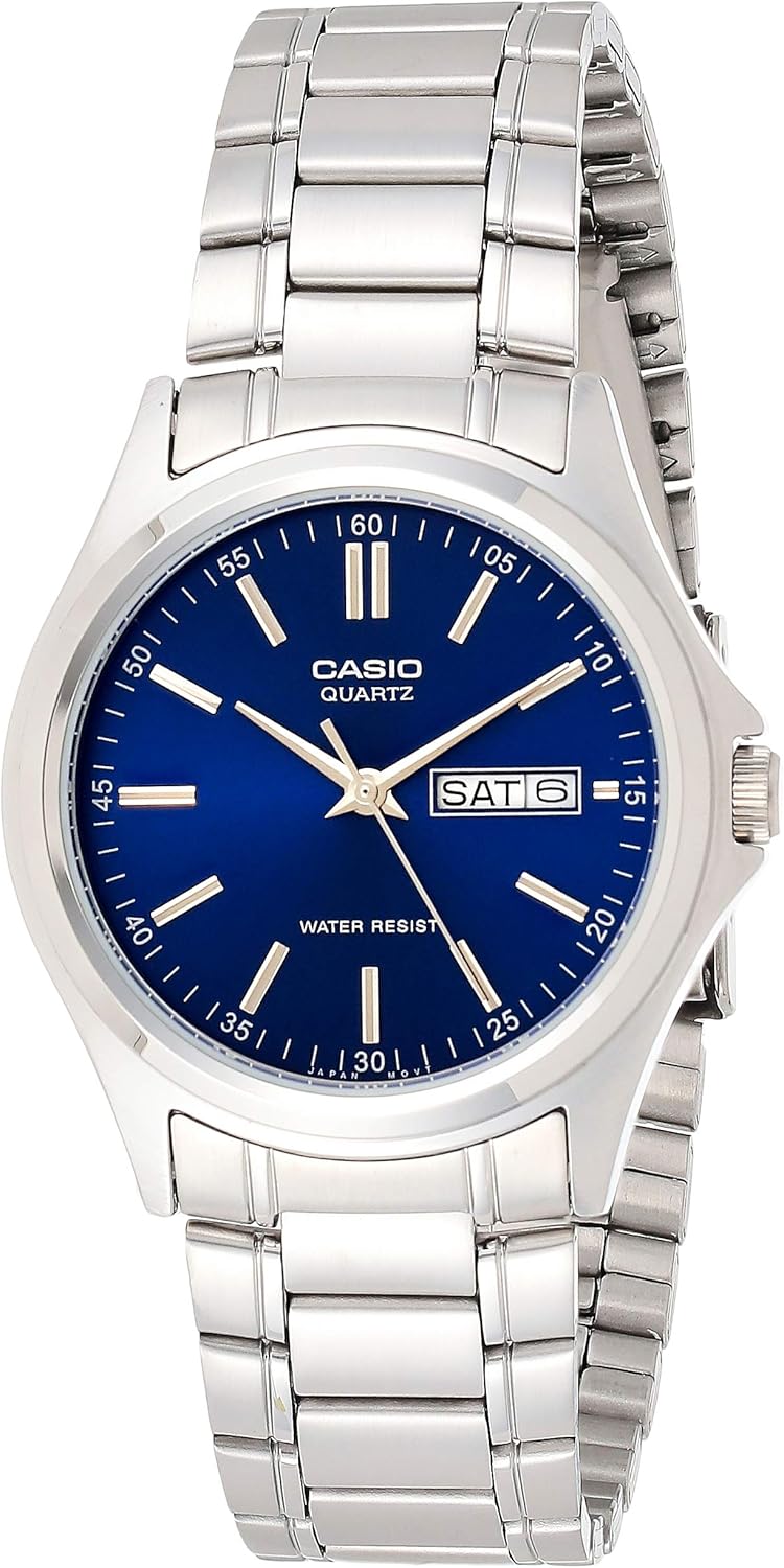 casio silver blue watch