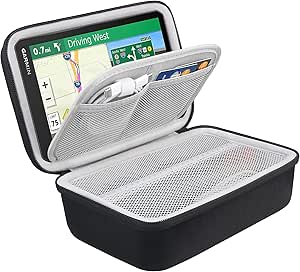 BOVKE Custodia GPS per navigatore GPS da 5-5.5 pollici Garmin Drive 52/51/53 DriveSmart 55/dezl OTR500/zumo 396 LMT-S/Garmin z?mo XT, tasca a rete per accessori, Nero+Nero