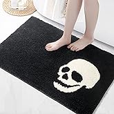 DEXDE Halloween Bathroom Rugs 20x32 Inches - Skull Non-Slip Scary Bath Mat, Microfiber Machine Washable Absorbent for Tub, Black and White