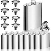 8 Pcs Hip Flasks for Liquor, 8 OZ Stainless Steel Leakproof Thin Flasks with Funnel for Men & Women, Stainless Steel Flask Hip Flask Set for Wedding Party, Groomsman, Bridesmaid, Gift (Silver)